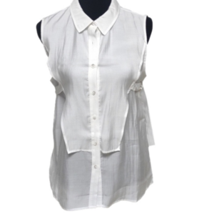 Jnsq Octavia white sheer button-down sleeveless blouse, size 8, NWT